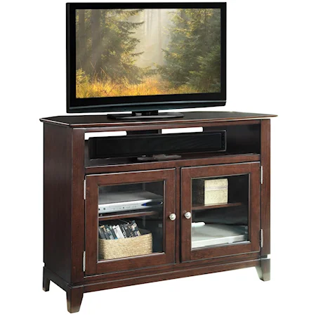 Corner TV Console with 2 Beveled Glass Doors